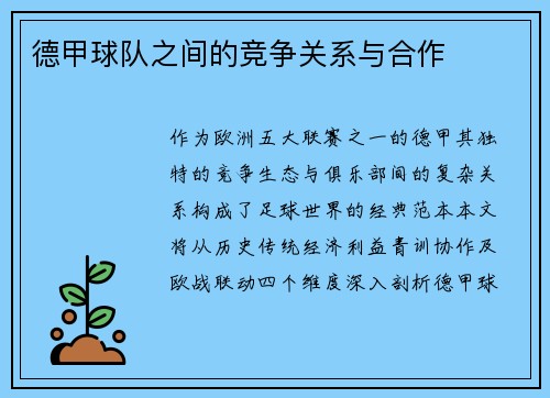 德甲球队之间的竞争关系与合作
